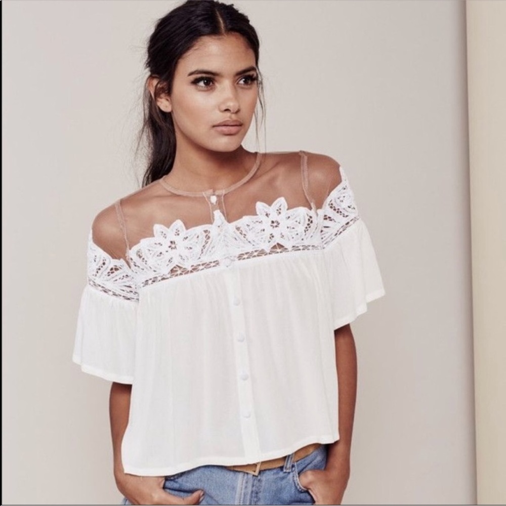 For Love and Lemons Battenbefg Lace Mesh Blouse